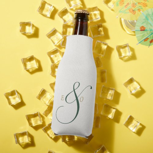 Elegant Emerald Monogram Gold Initials Wedding Bottle Cooler