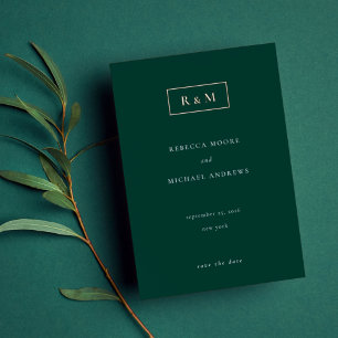Elegant Emerald Monogram Wedding Save Date  Foil Invitation