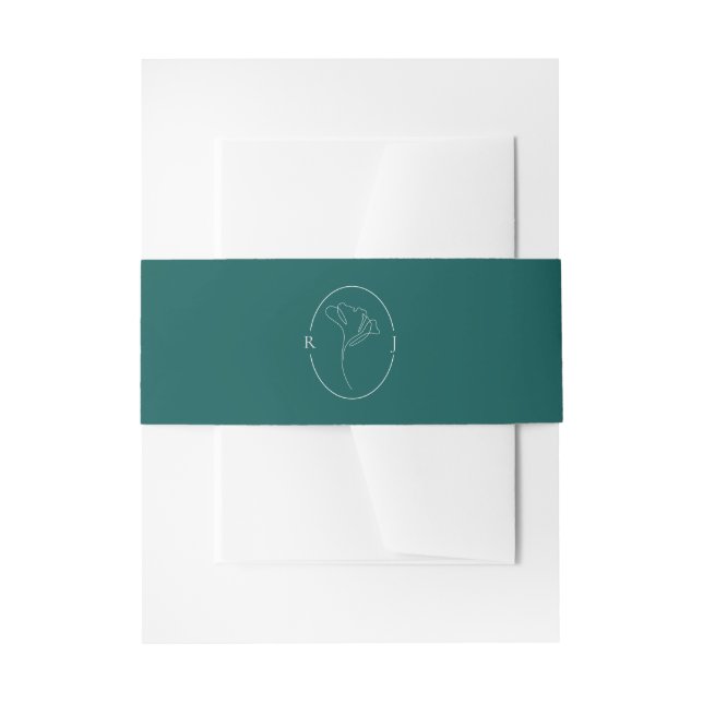 Elegant Emerald Outlined Monogram Wedding Invitation Belly Band (Front Example)
