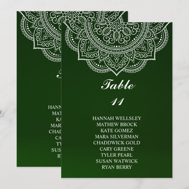 Elegant Emerald Paisley Wedding Seating Chart Invitation (Front/Back)