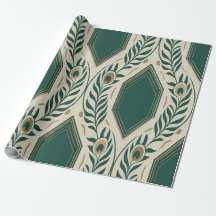 Elegant Emerald Peacock Feather Art Deco Wrapping