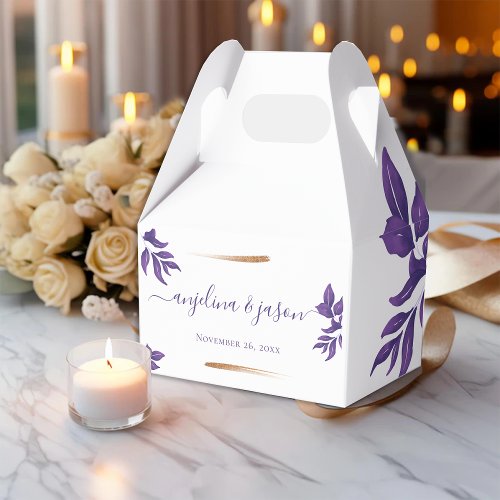 Elegant Emerald Purple and Gold Eucalyptus Wedding Favor Boxes