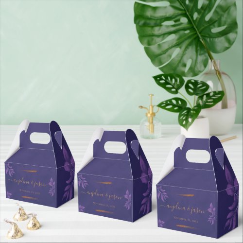 Elegant Emerald Purple and Gold Eucalyptus Wedding Favor Boxes