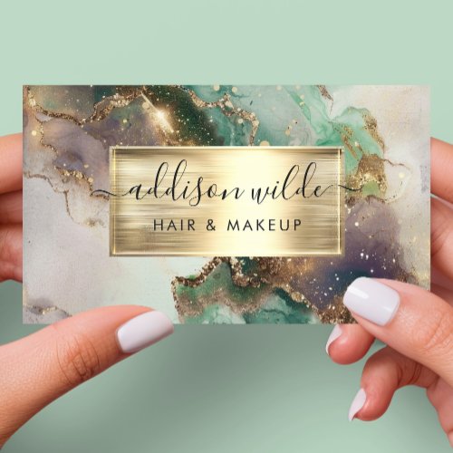 Custom Business Cards 4 Elegant Emerald Purple And Gold Watercolor Marble Business Card