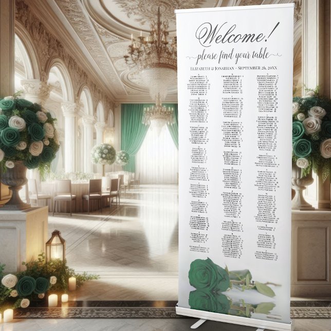 Elegant Emerald Rose Alphabetical Seating Chart Retractable Banner (Creator Uploaded)