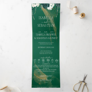 Elegant Emerald Roses All In One Wedding Tri- Tri-Fold Invitation
