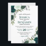 Elegant Emerald & Sage Green Roses Boho Wedding Invitation<br><div class="desc">This beautiful wedding invitation features a gorgeous hand painted watercolor floral design in shades of emerald and sage green. The rustic boho chic roses are surrounded by garden foliage including eucalyptus leaves, sprigs of lavender, and baby's breath. The sophisticated typography includes fancy script calligraphy highlights. The back is a deep...</div>