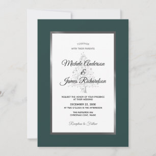 Elegant Emerald Silver Holiday Winter Wedding Invitation