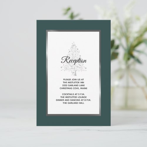Elegant Emerald Silver Winter Wedding Reception Enclosure Card