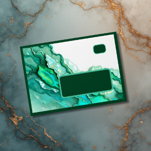 Elegant Emerald Teal Marble Watercolor Wedding Envelope