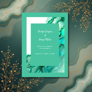 Elegant Emerald Teal Marble Watercolor Wedding Invitation