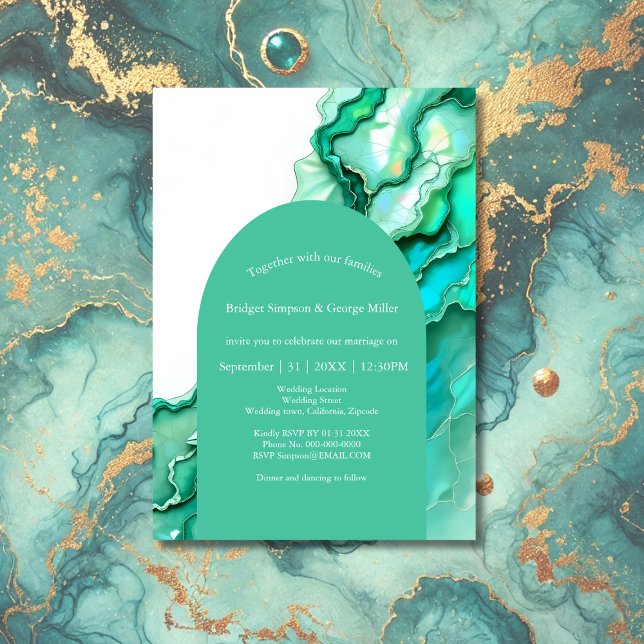 Elegant Emerald Teal Marble Watercolor Wedding Invitation (Creator Uploaded)