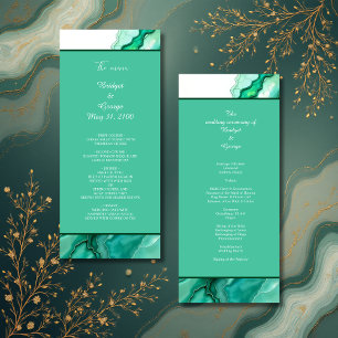 Elegant Emerald Teal Marble Watercolor Wedding Program