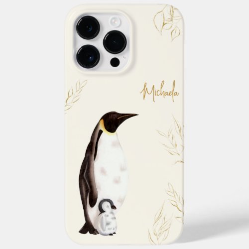 Elegant Emperor Penguin Botanical Gold Glitter  Case_Mate iPhone 14 Pro Max Case