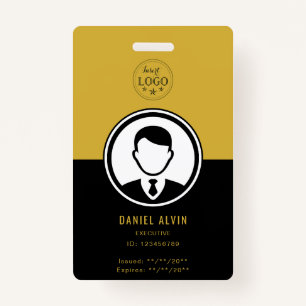 Elegant Employee ID in Black and Metallic Gold Badge