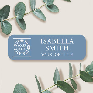 Elegant Employee Logo Magnetic or Pin Blue Name Tag