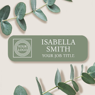 Elegant Employee Logo Magnetic or Pin Green Name Tag
