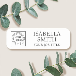 Elegant Employee Logo Magnetic or Pin White Name Tag