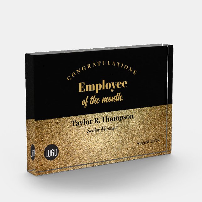 Elegant Employee of the Year Company logo Gold Acrylic Award (Left)