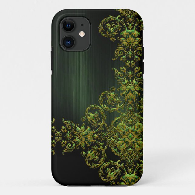 Elegant Emrald Green Damask Case-Mate iPhone Case (Back)