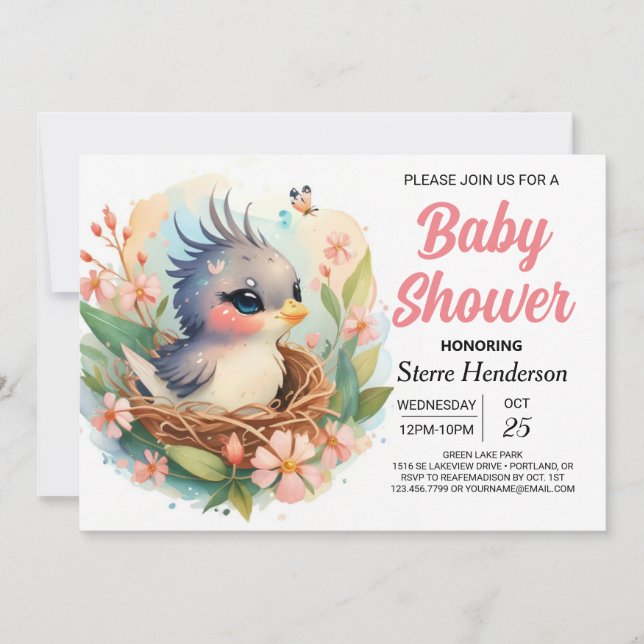 Elegant Enchanted Boho Bird Baby Shower Invitation (Front)
