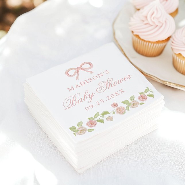 Elegant Enchanted Pink Floral Baby Shower Napkins (Creator Uploaded)