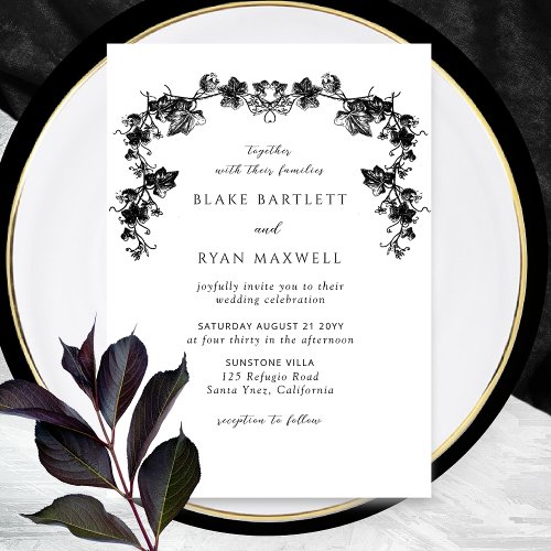 Elegant Enchanting Black Garlands Wedding Invitation