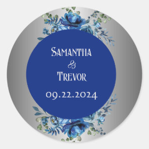 Elegant Enchantment: Monogrammed Silver & Blue  Classic Round Sticker