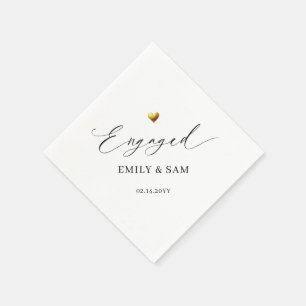 Elegant Engaged Gold Heart Personalized Couple Napkins
