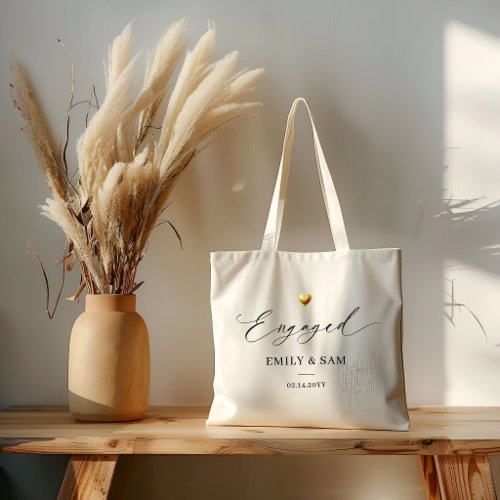 Elegant Engaged Gold Heart Personalized Couple Tote Bag