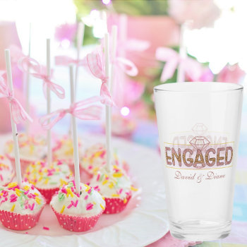 Elegant Engaged Word Art Party Add Names Glass by DoodlesGifts at Zazzle