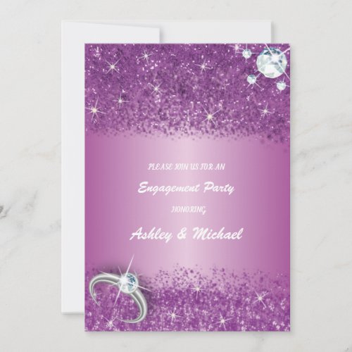 elegant engagement party chic purple glitter  invitation