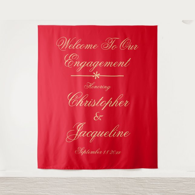 Elegant Engagement Party Chic Red & Gold Backdrop  (Front)