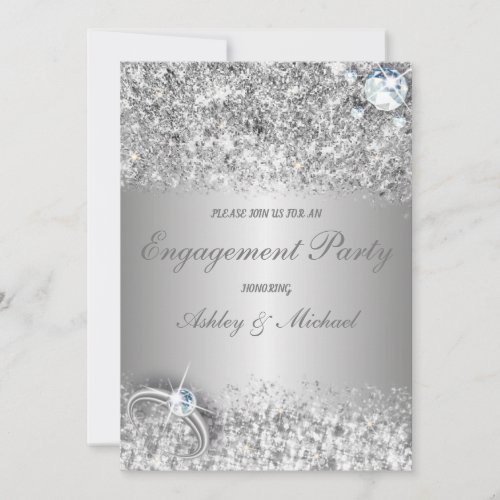 elegant engagement party chic silver glitter invitation