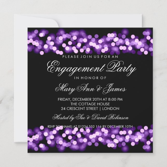 Elegant Engagement Party Gold Hollywood Purple Invitation (Front)