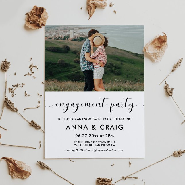 Elegant engagement party photo invitation postcard (Creator Uploaded)
