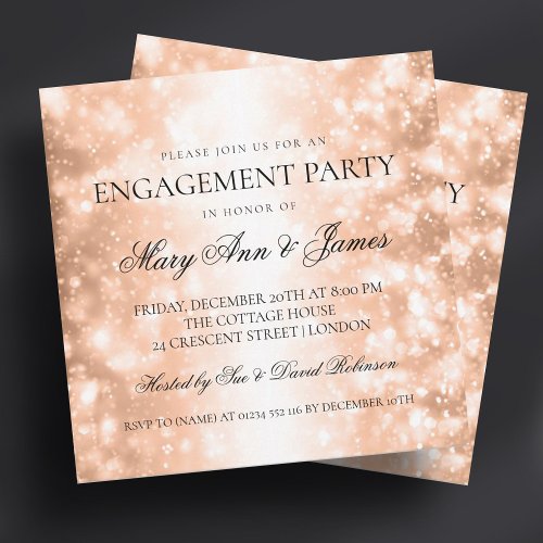 Elegant Engagement Party Rose Gold Shimmer Lights Invitation