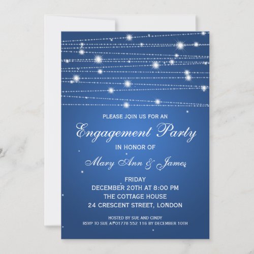 Elegant Engagement Party Sparkling Lines Sapphire Custom Announcements