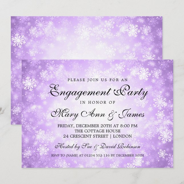 Elegant Engagement Party Winter Wonderland Purple Invitation (Front/Back)