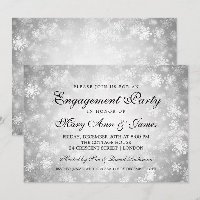 Elegant Engagement Party Winter Wonderland Silver Invitation (Front/Back)