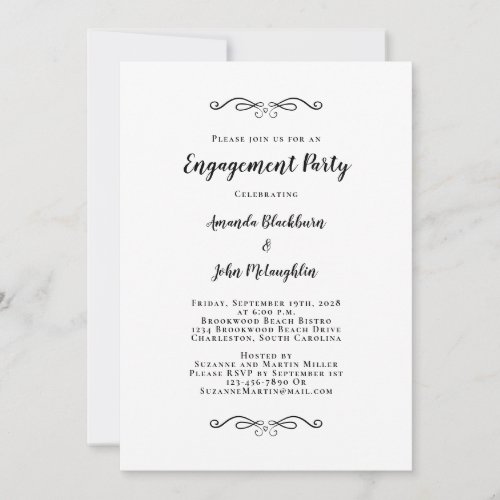 Elegant Engagement Wedding Party Chic Black White Invitation