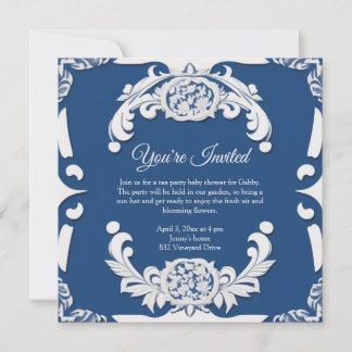 Elegant English China Blue & White Invitation