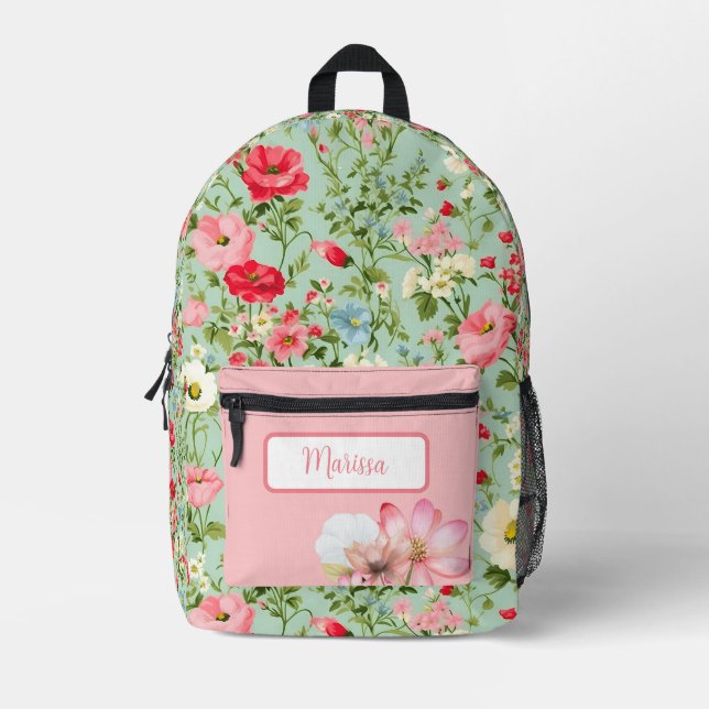 Elegant English Country Wildflower Personalized Printed Backpack (Front)