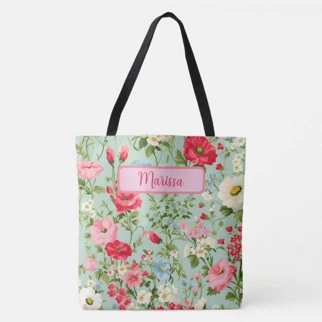 Elegant English Country Wildflower Personalized Tote Bag (Front)