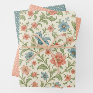 Elegant English Shabby Chic Floral Art Pattern Wrapping Paper Sheets