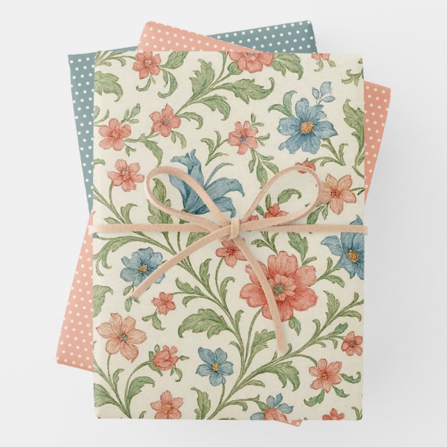 Elegant English Shabby Chic Floral Art Pattern Wrapping Paper Sheets (In situ)