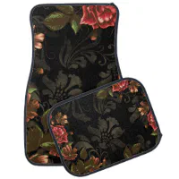 Elegant Engraved Black Floral Car Floor Mat