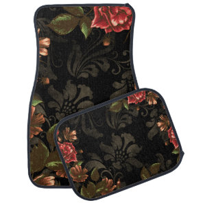 Elegant Engraved Black Floral Car Floor Mat
