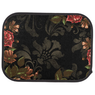 Elegant Engraved Black Floral Car Mat