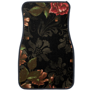 Elegant Engraved Black Floral Car Mat